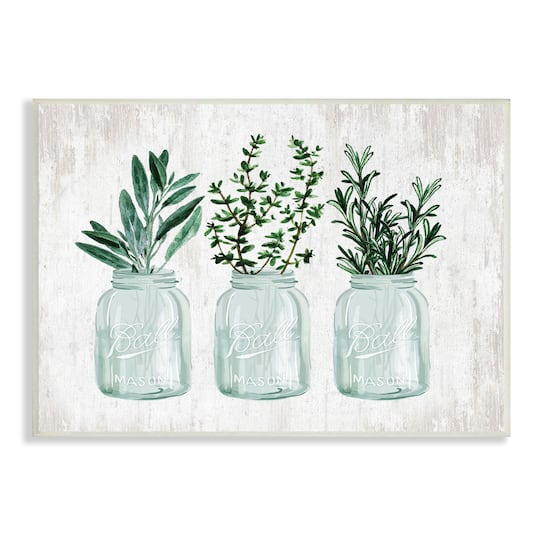 Stupell Industries Kitchen Herb Trio Garden Spices Country Glass Jars Wall Plaque